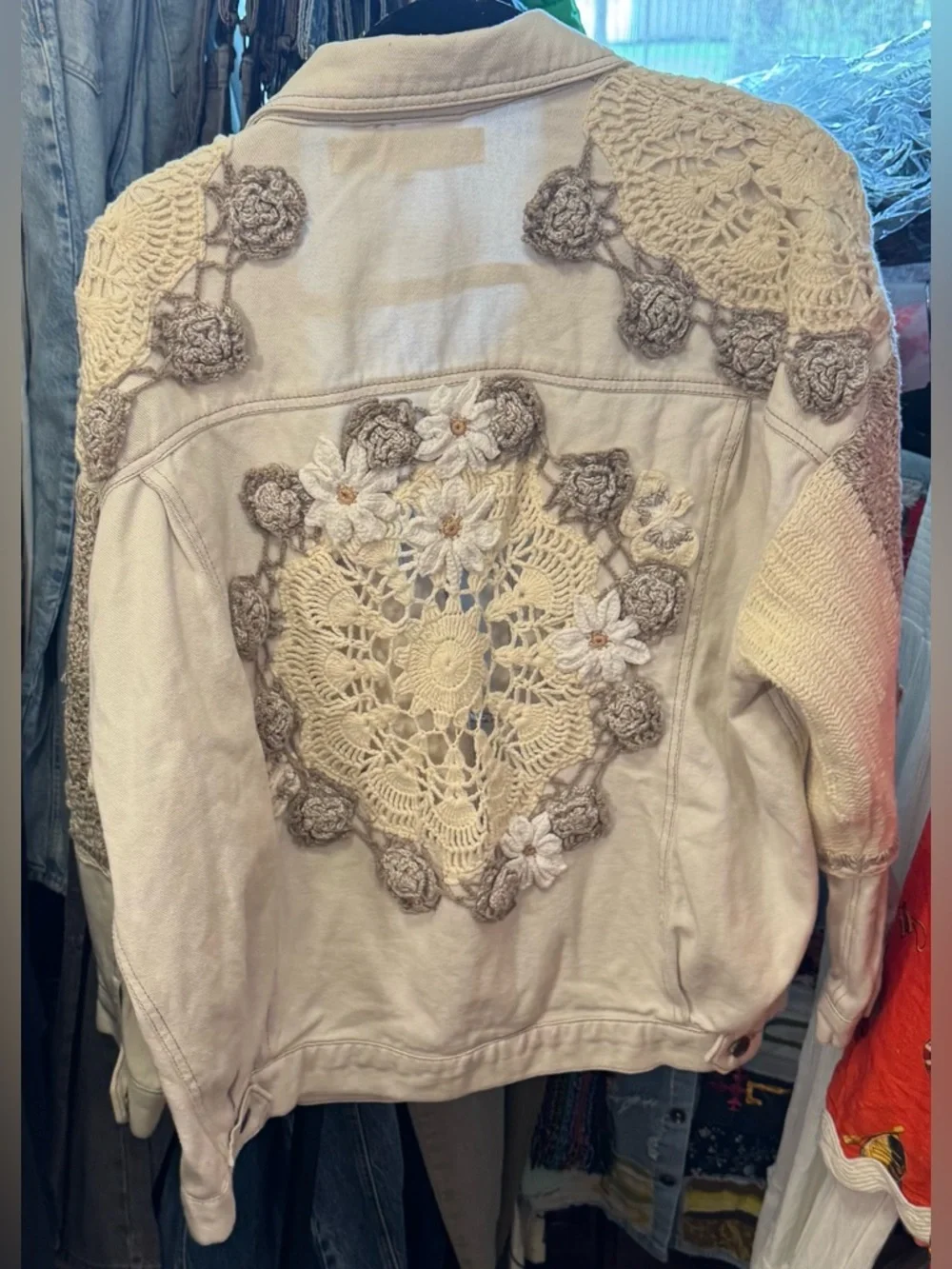 NWOT Free People Bali Rare Hearts Jacket - After Glow Cream Tan Ivory - Medium - Picture 11 of 13